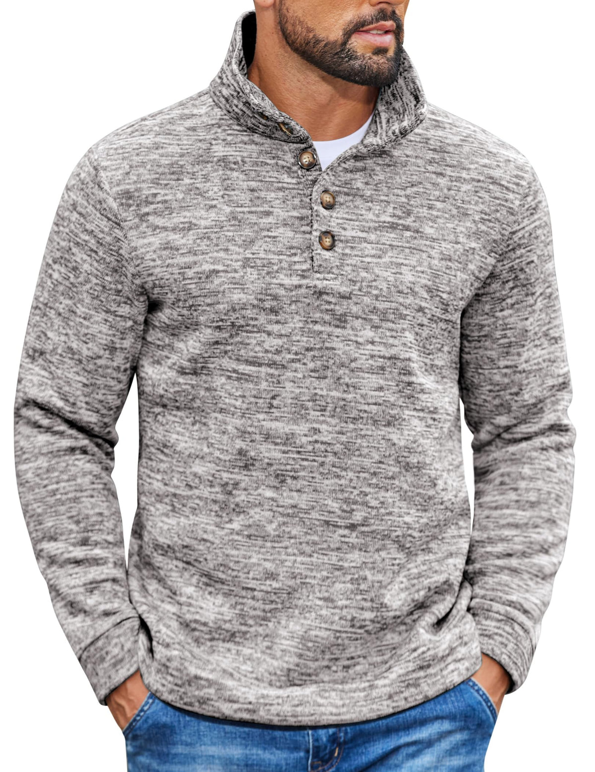 Luvella Men's Casual Pullover Sweater Quarter Button Fleece Sweatshirt Knitted Thermal Sweaters