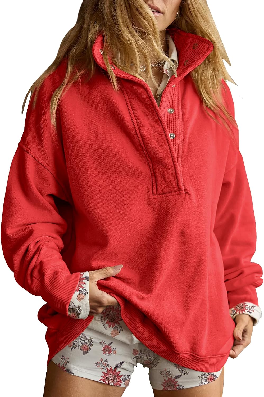 Luvella Women's Henley Neck Sweatshirt