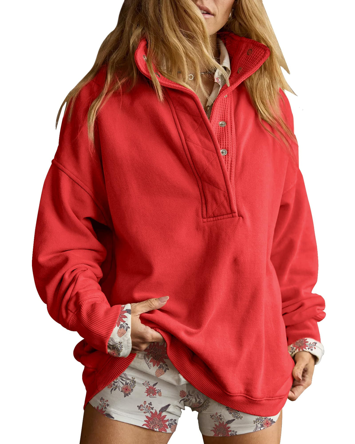 Luvella Women's Henley Neck Sweatshirt