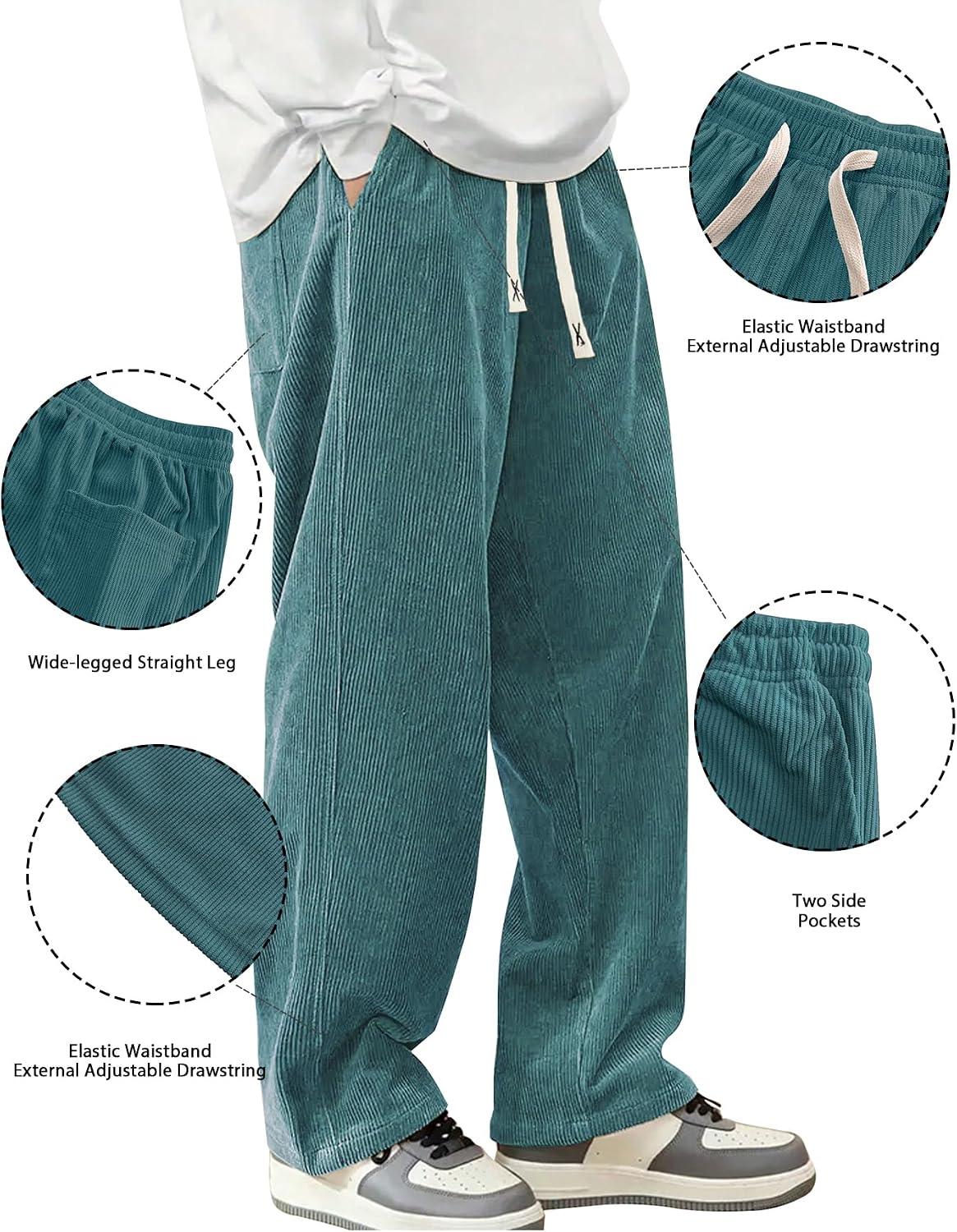 Luvella Mens Corduroy Casual Pants Straight Sweatpants