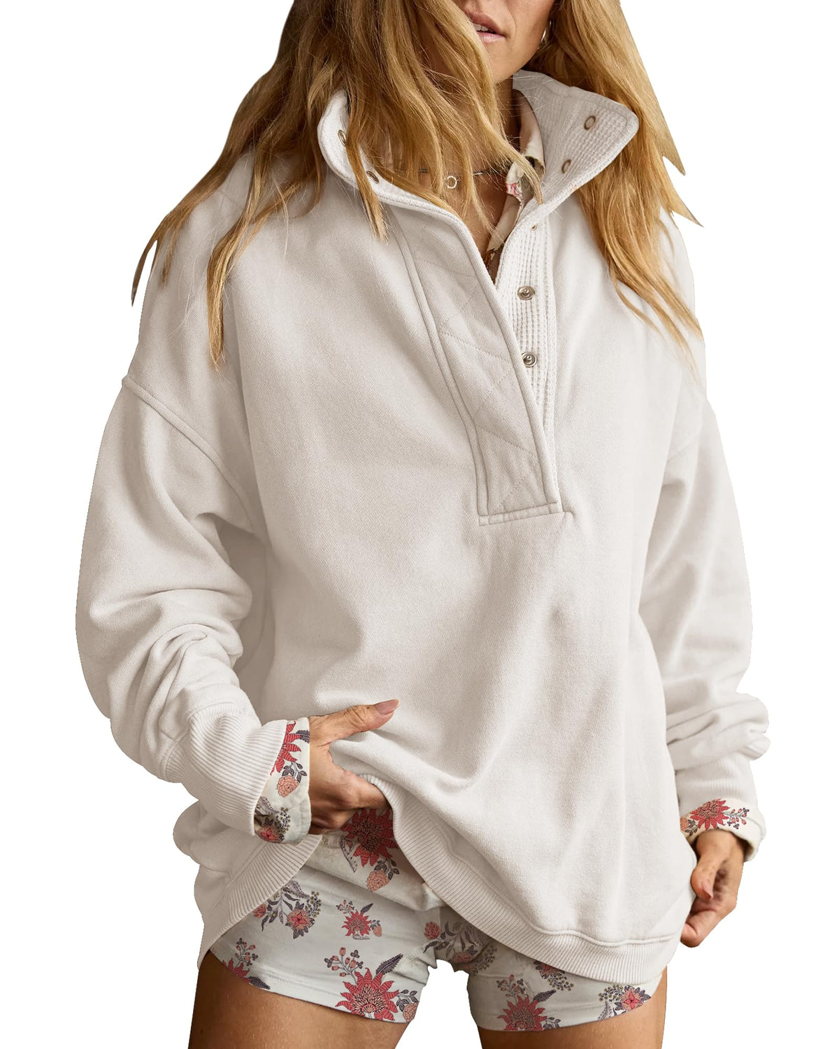 Luvella Women's Henley Neck Sweatshirt