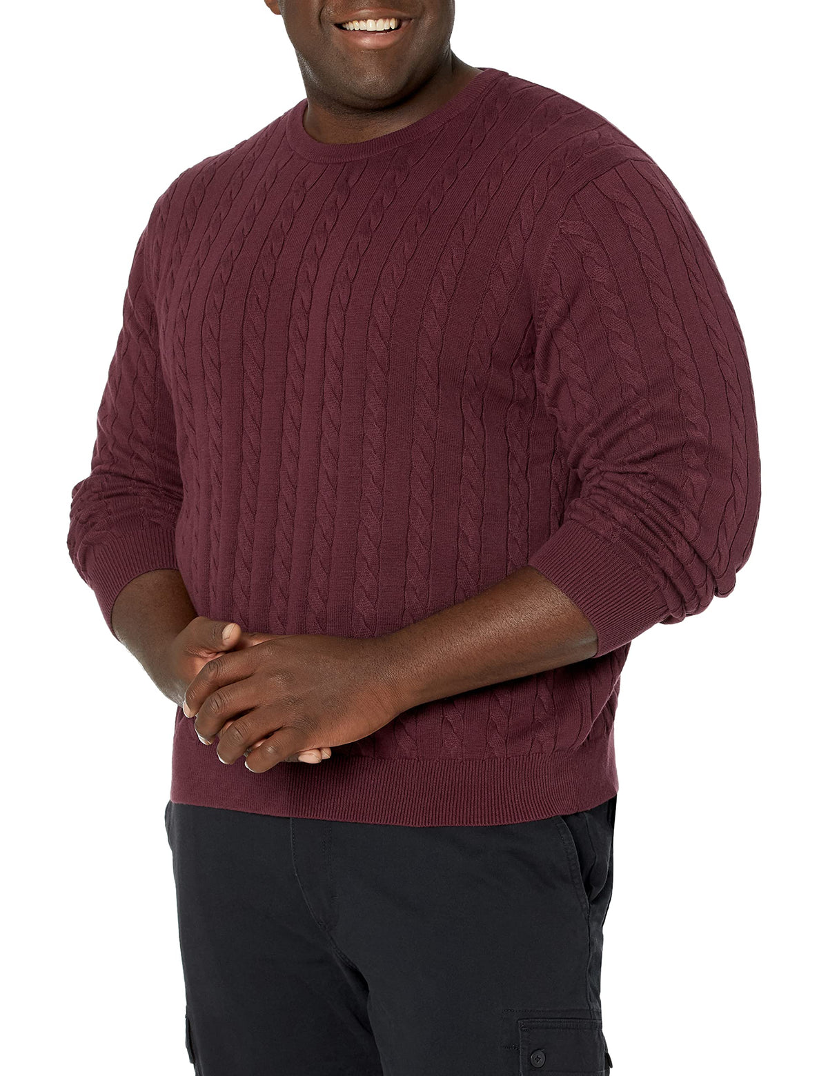 Luvella Men's Cable Knit Cotton Pullover Crewneck Sweater, Ribbed