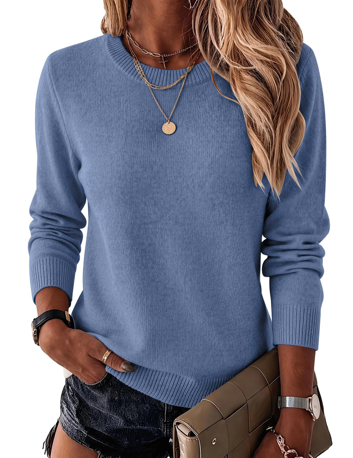 Luvella Womens Wool Blend Sweater Crewneck Long Sleeve Tops Fashion Clothing