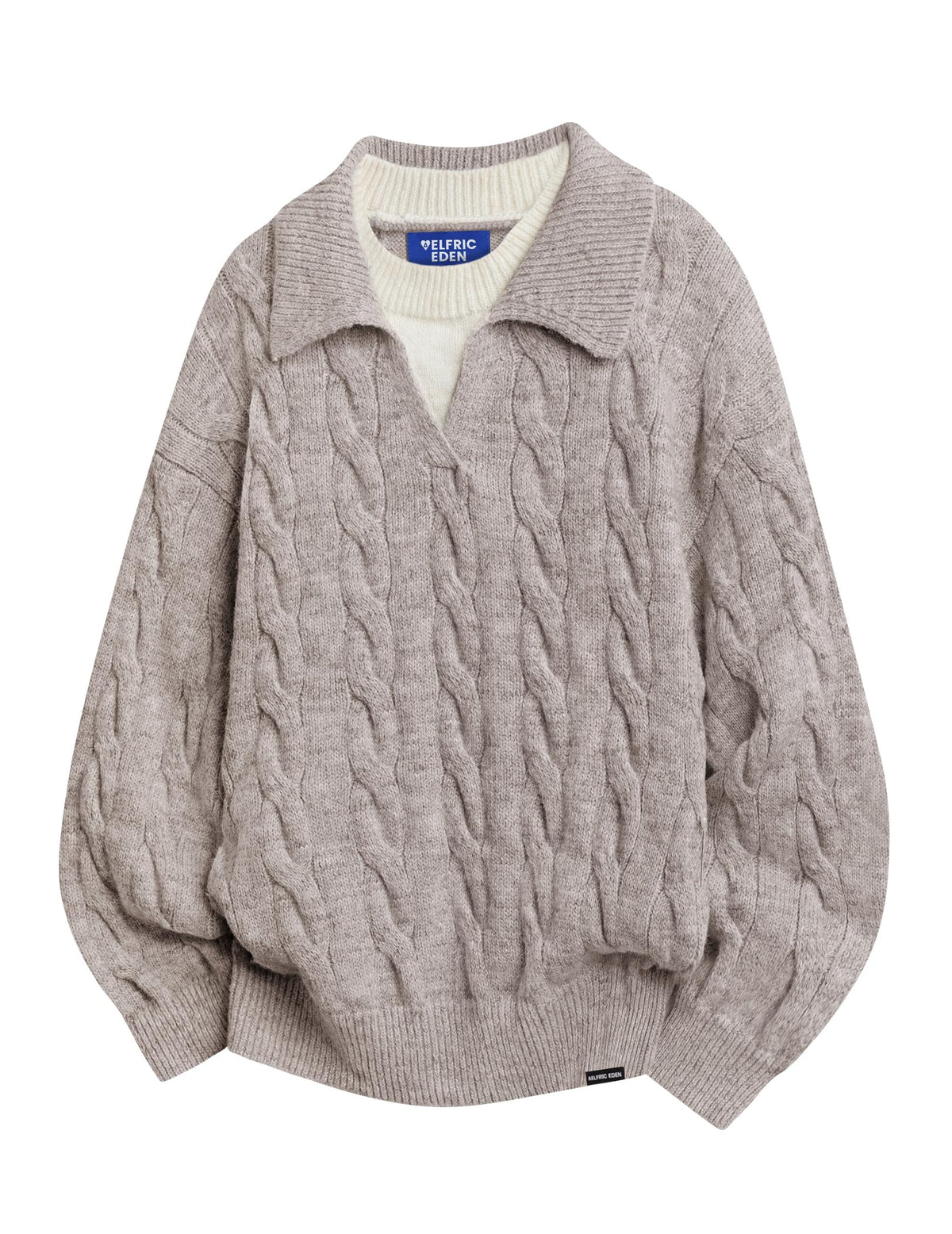 Oversized Sweater Fake Two Polo V Neck Knit Pullover