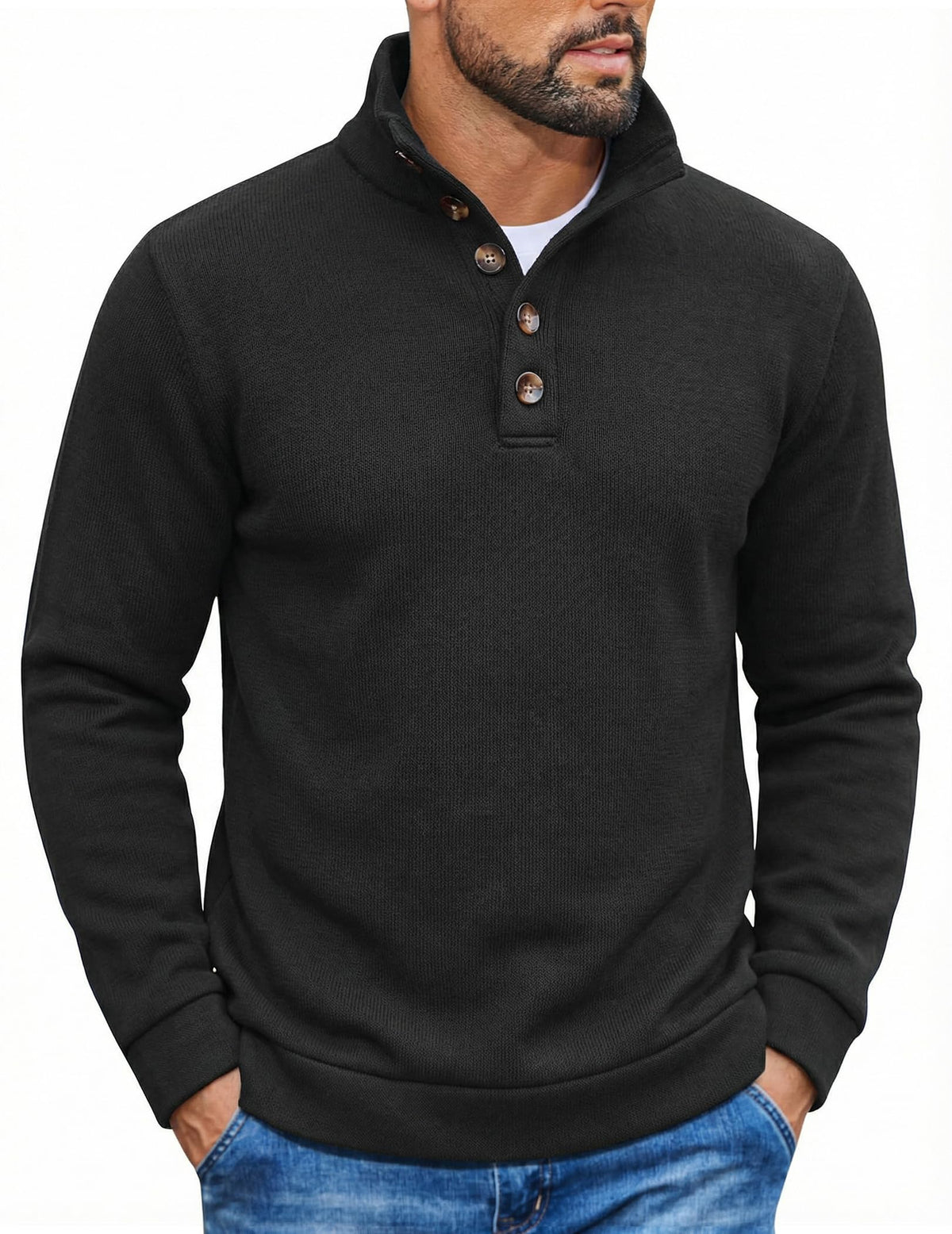 Luvella Men's Casual Pullover Sweater Quarter Button Fleece Sweatshirt Knitted Thermal Sweaters
