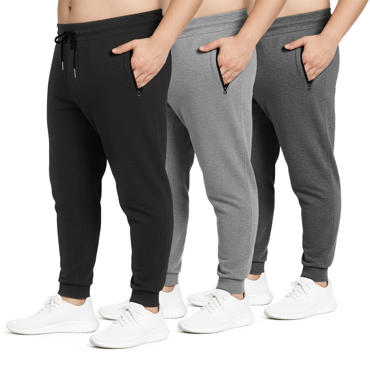 Luvella Sweatpants for Men 3 Pack Fleece Athletic Joggers, Baggy Wide Legs Mens Sweatpants with Zipper Pockets