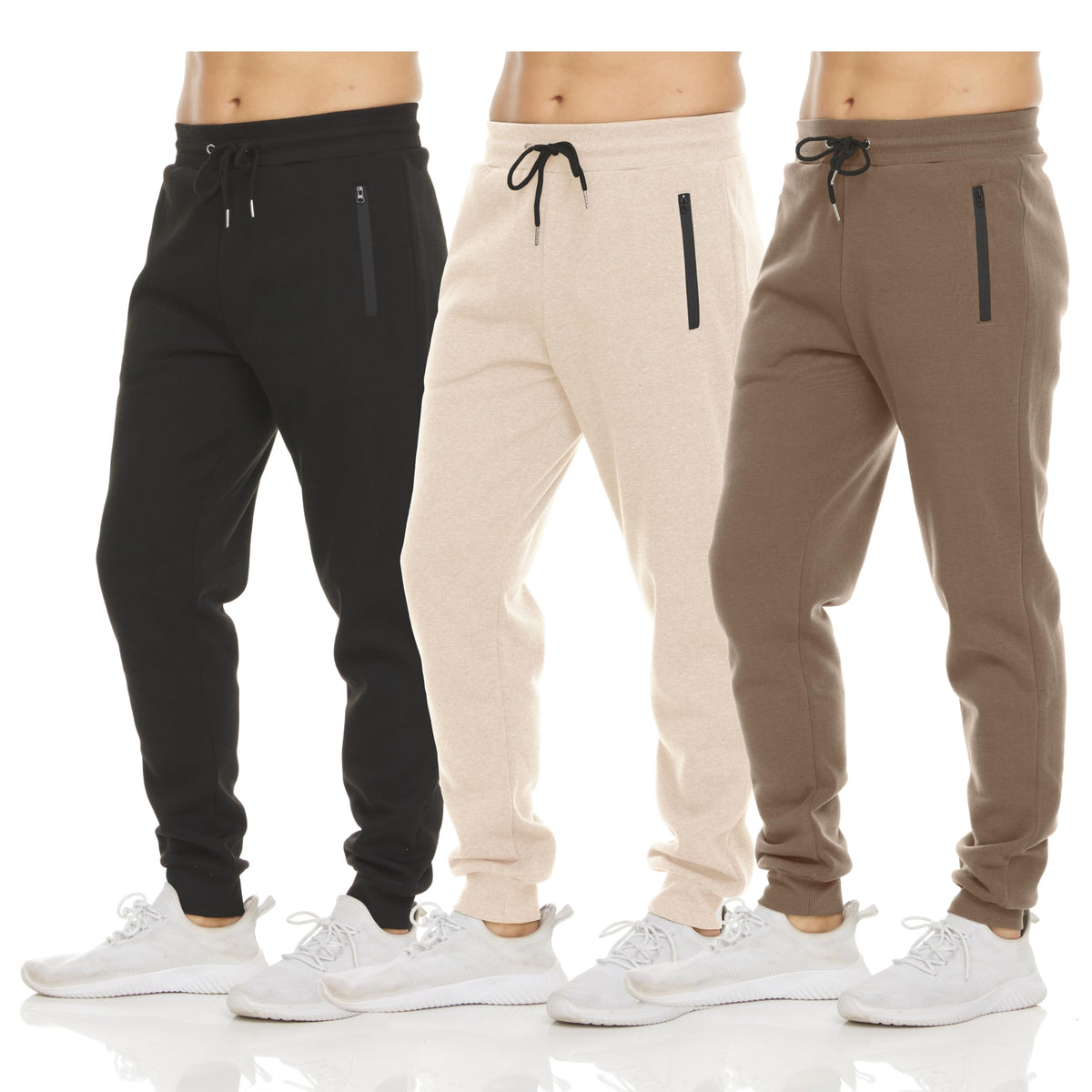 Luvella Sweatpants for Men 3 Pack Fleece Athletic Joggers, Baggy Wide Legs Mens Sweatpants with Zipper Pockets