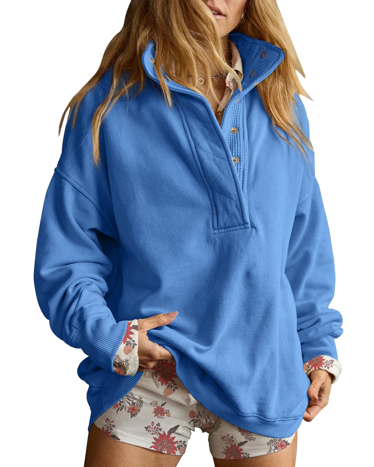 Luvella Women's Henley Neck Sweatshirt