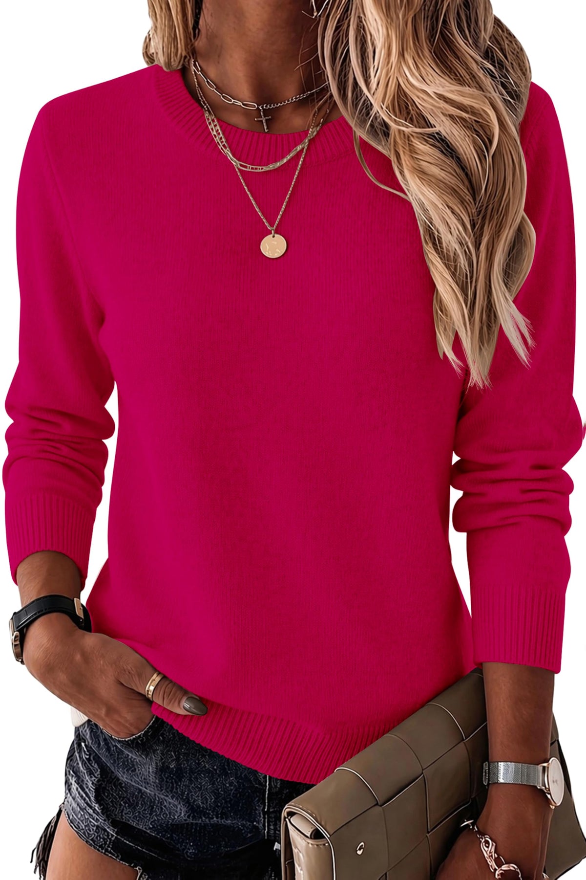 Luvella Womens Wool Blend Sweater Crewneck Long Sleeve Tops Fashion Clothing