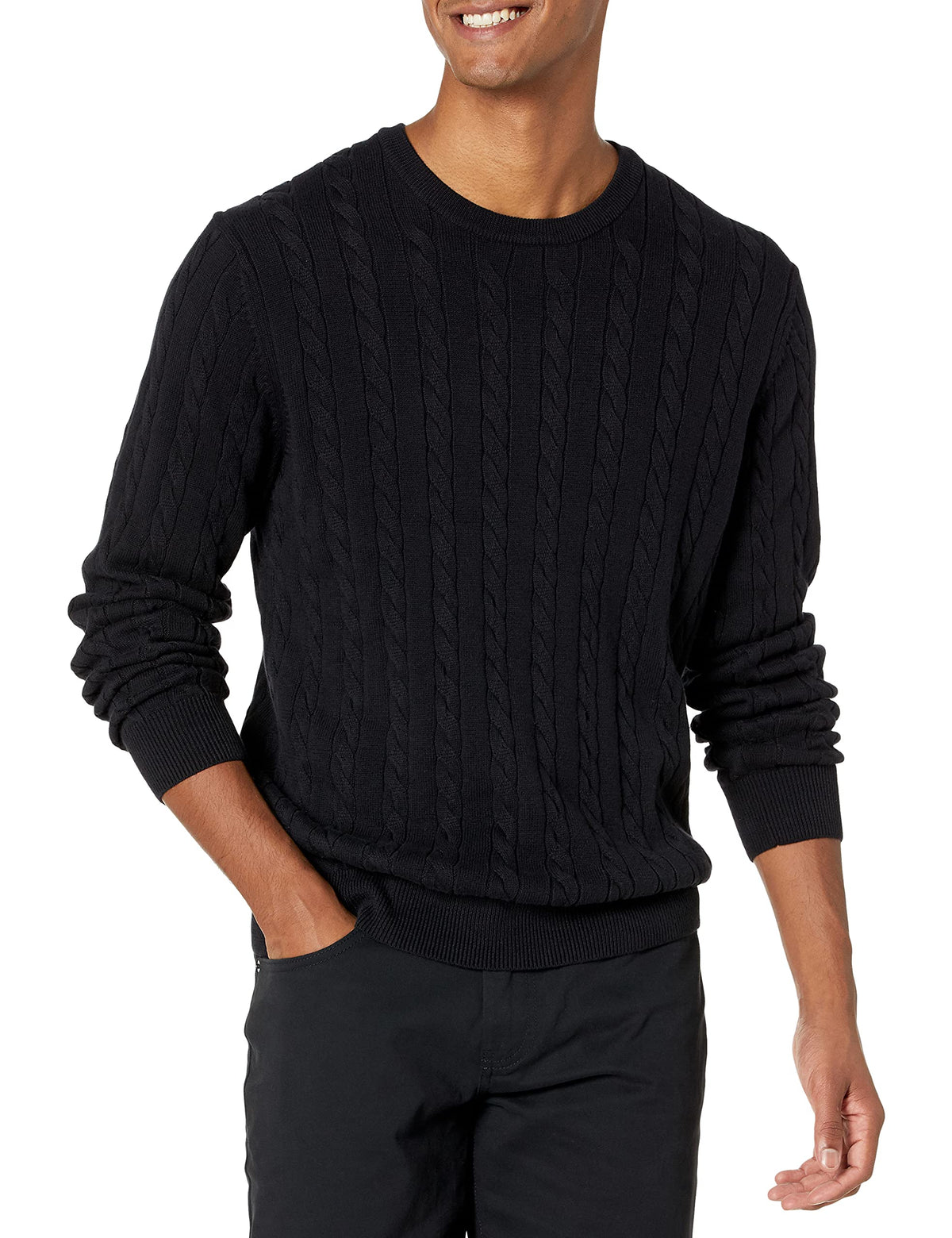 Luvella Men's Cable Knit Cotton Pullover Crewneck Sweater, Ribbed