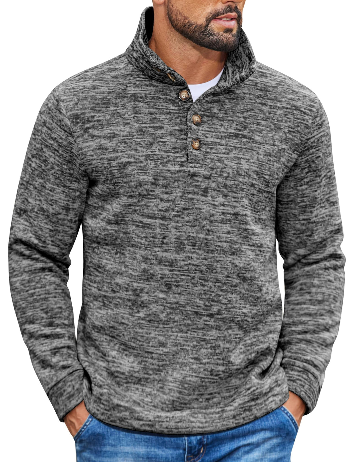 Luvella Men's Casual Pullover Sweater Quarter Button Fleece Sweatshirt Knitted Thermal Sweaters