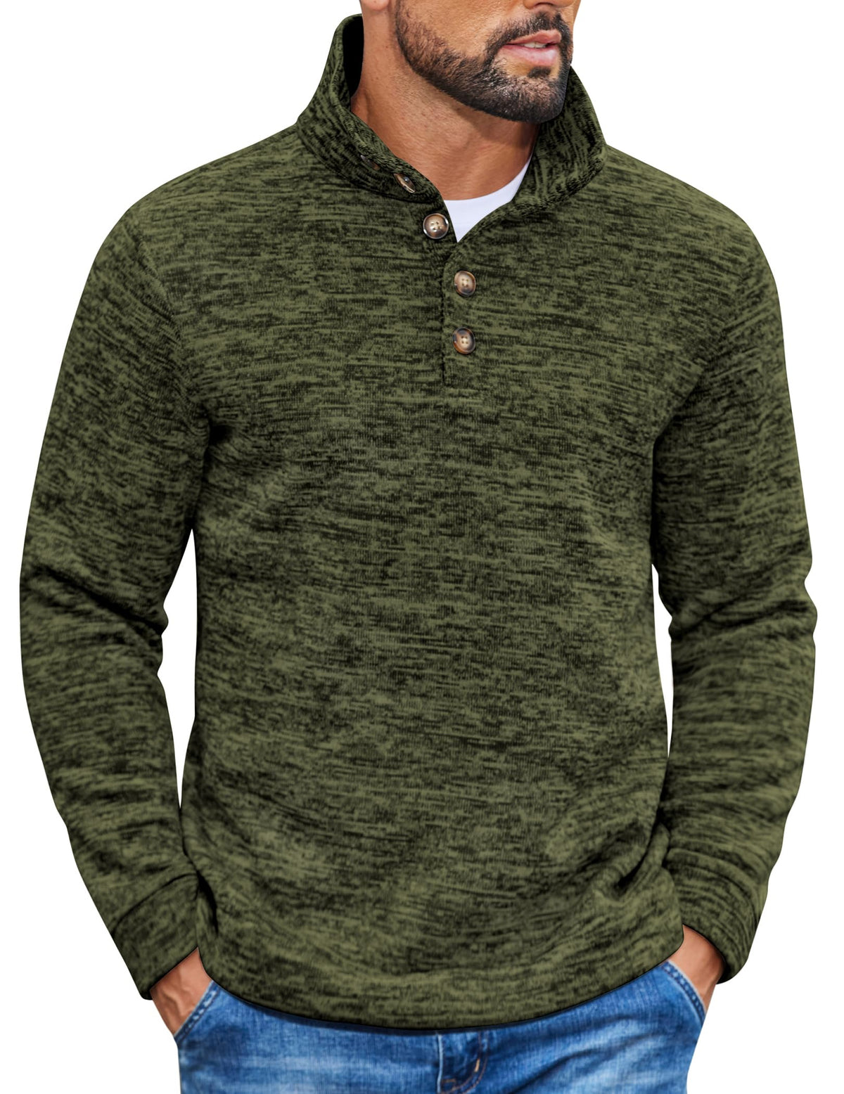 Luvella Men's Casual Pullover Sweater Quarter Button Fleece Sweatshirt Knitted Thermal Sweaters