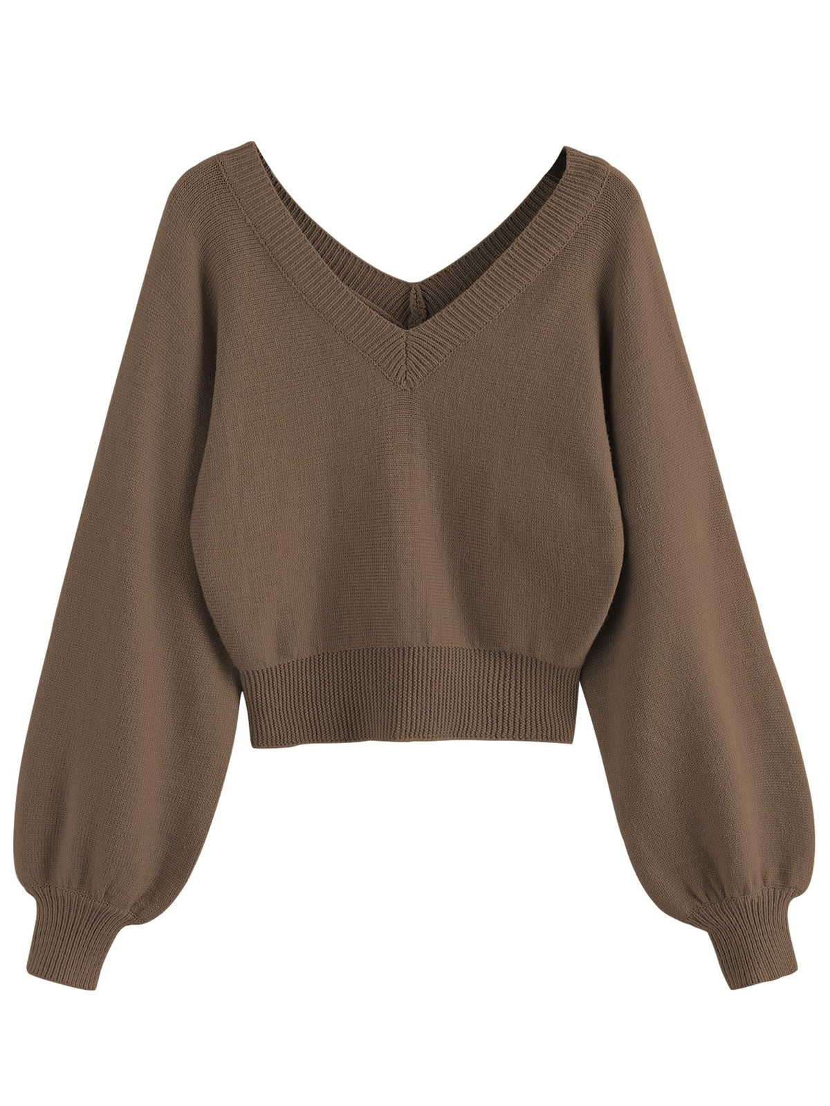 Luvella Women's Cropped Sweater V-Neck Long Sleeve Pullover Jumper Knit Top