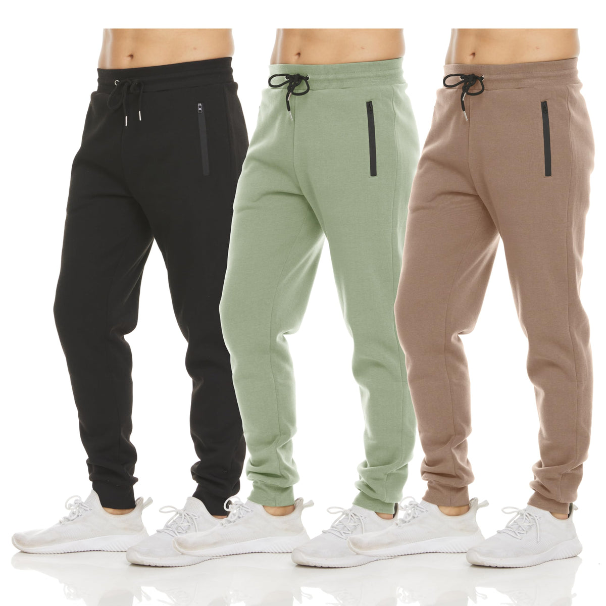 Luvella Sweatpants for Men 3 Pack Fleece Athletic Joggers, Baggy Wide Legs Mens Sweatpants with Zipper Pockets