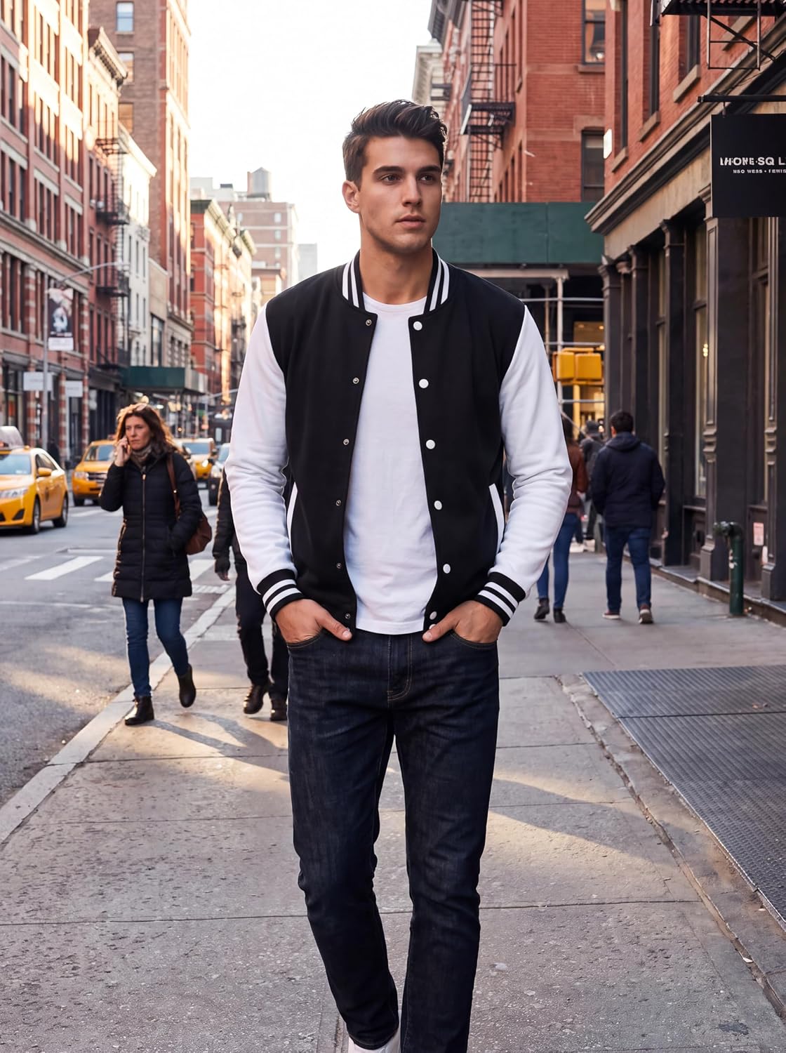 Luvella Men's Fashion Varsity Jacket Causal Slim Fit Cotton Letterman Baseball Bomber Jackets