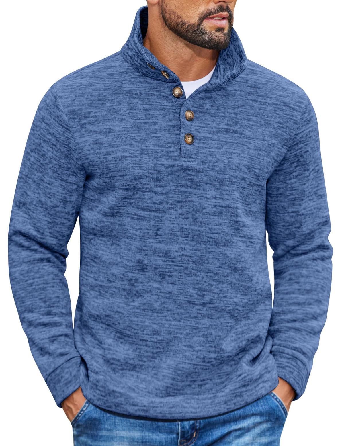 Luvella Men's Casual Pullover Sweater Quarter Button Fleece Sweatshirt Knitted Thermal Sweaters