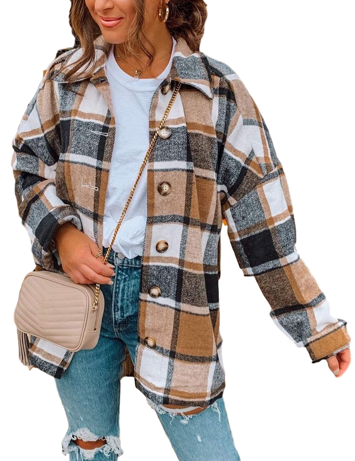 Luvella Shackets for Women Plaid Flannel Shirts