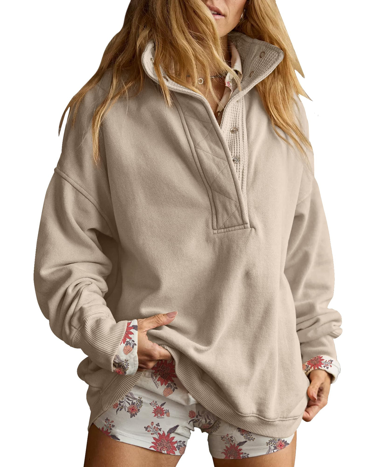 Luvella Women's Henley Neck Sweatshirt