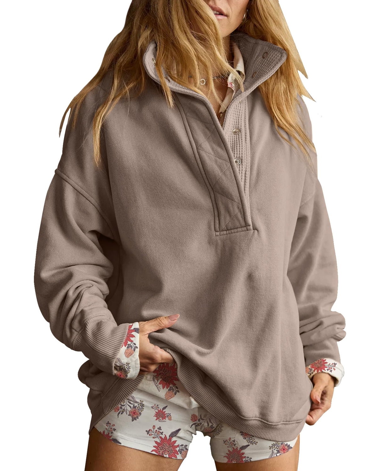 Luvella Women's Henley Neck Sweatshirt