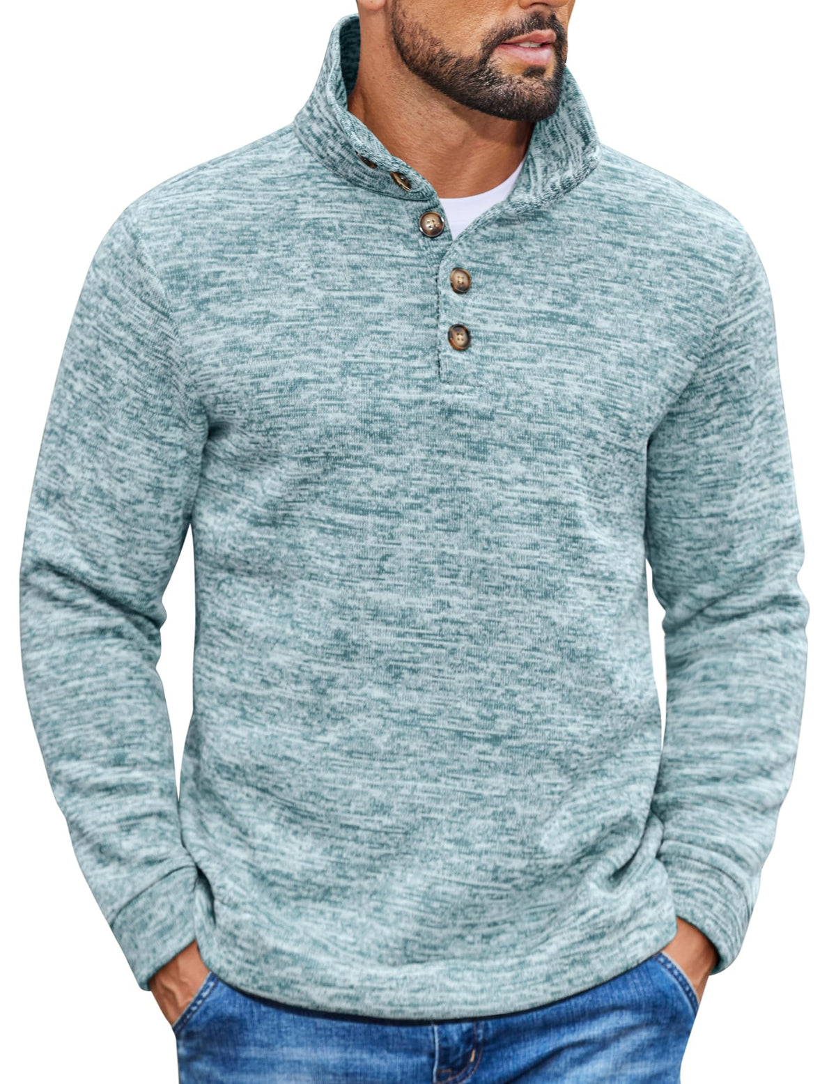 Luvella Men's Casual Pullover Sweater Quarter Button Fleece Sweatshirt Knitted Thermal Sweaters