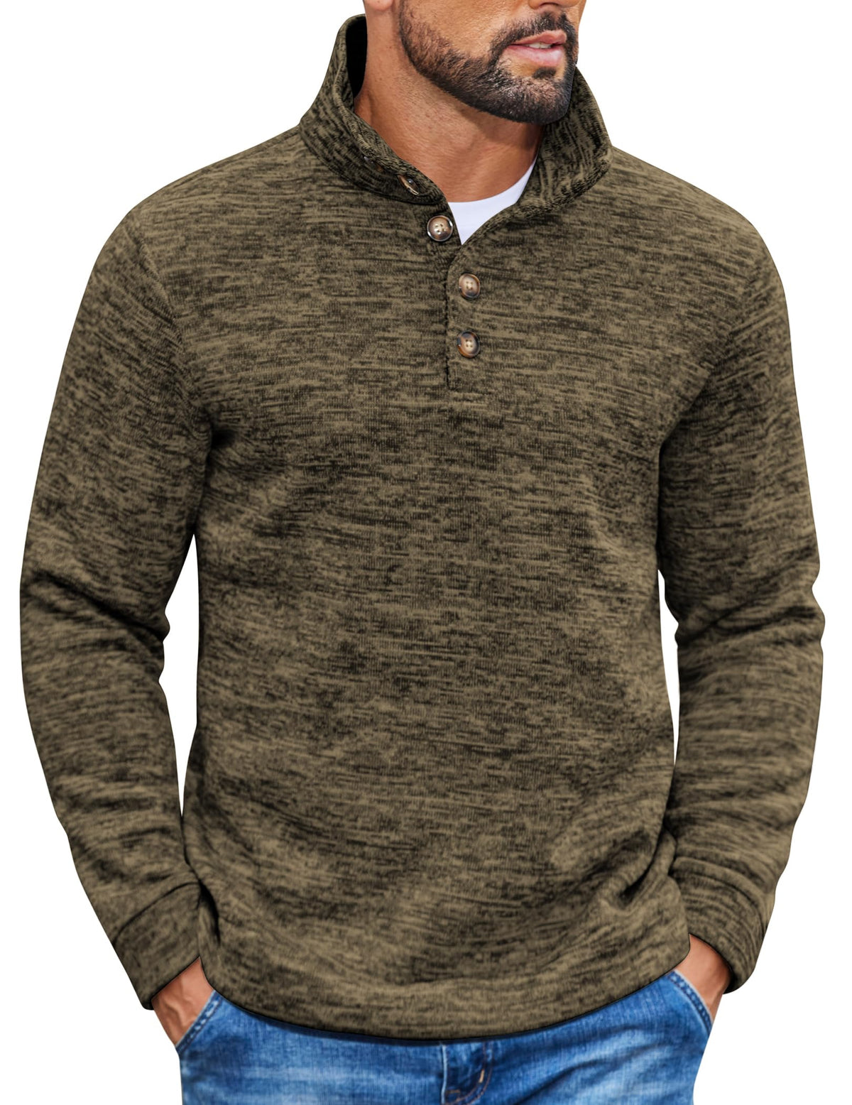 Luvella Men's Casual Pullover Sweater Quarter Button Fleece Sweatshirt Knitted Thermal Sweaters
