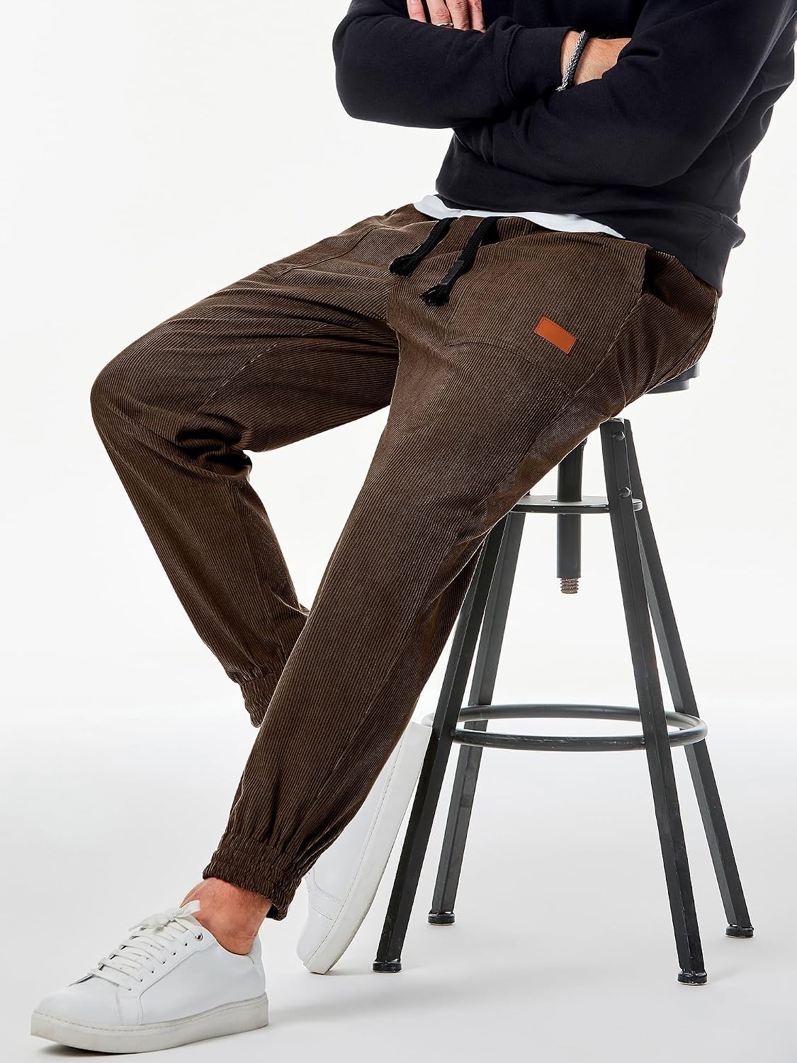 Luvella Mens Corduroy Drawstring Sweatpants Casual Joggers Relaxed Fit Pants