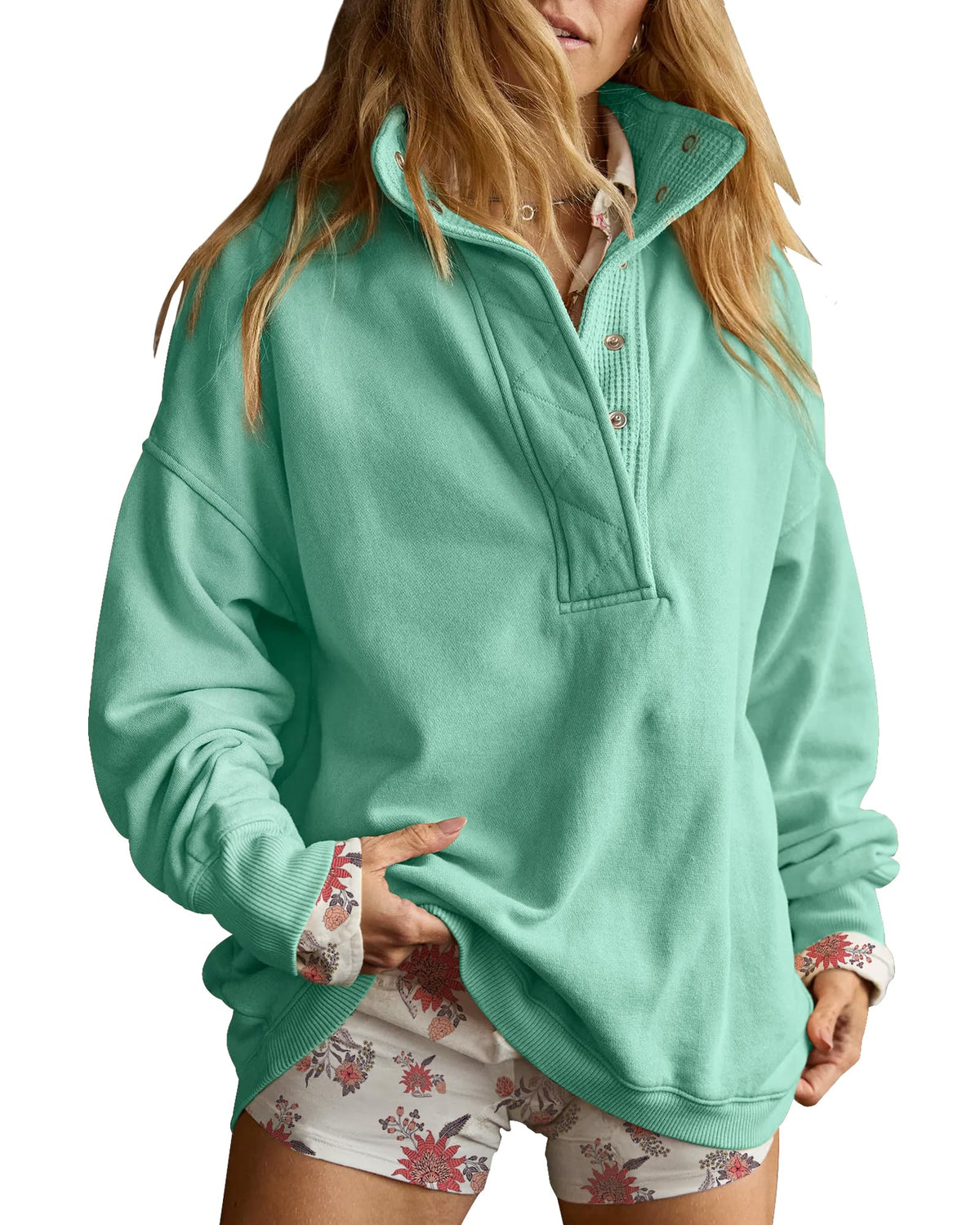 Luvella Women's Henley Neck Sweatshirt
