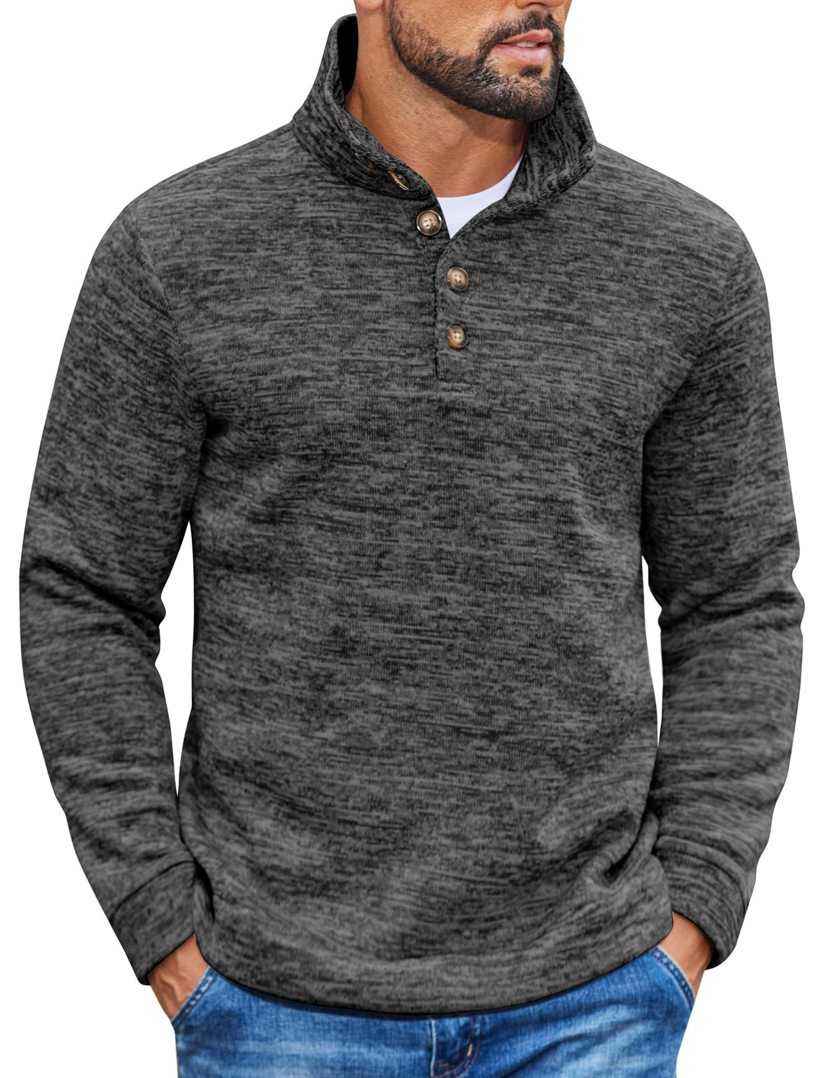 Luvella Men's Casual Pullover Sweater Quarter Button Fleece Sweatshirt Knitted Thermal Sweaters