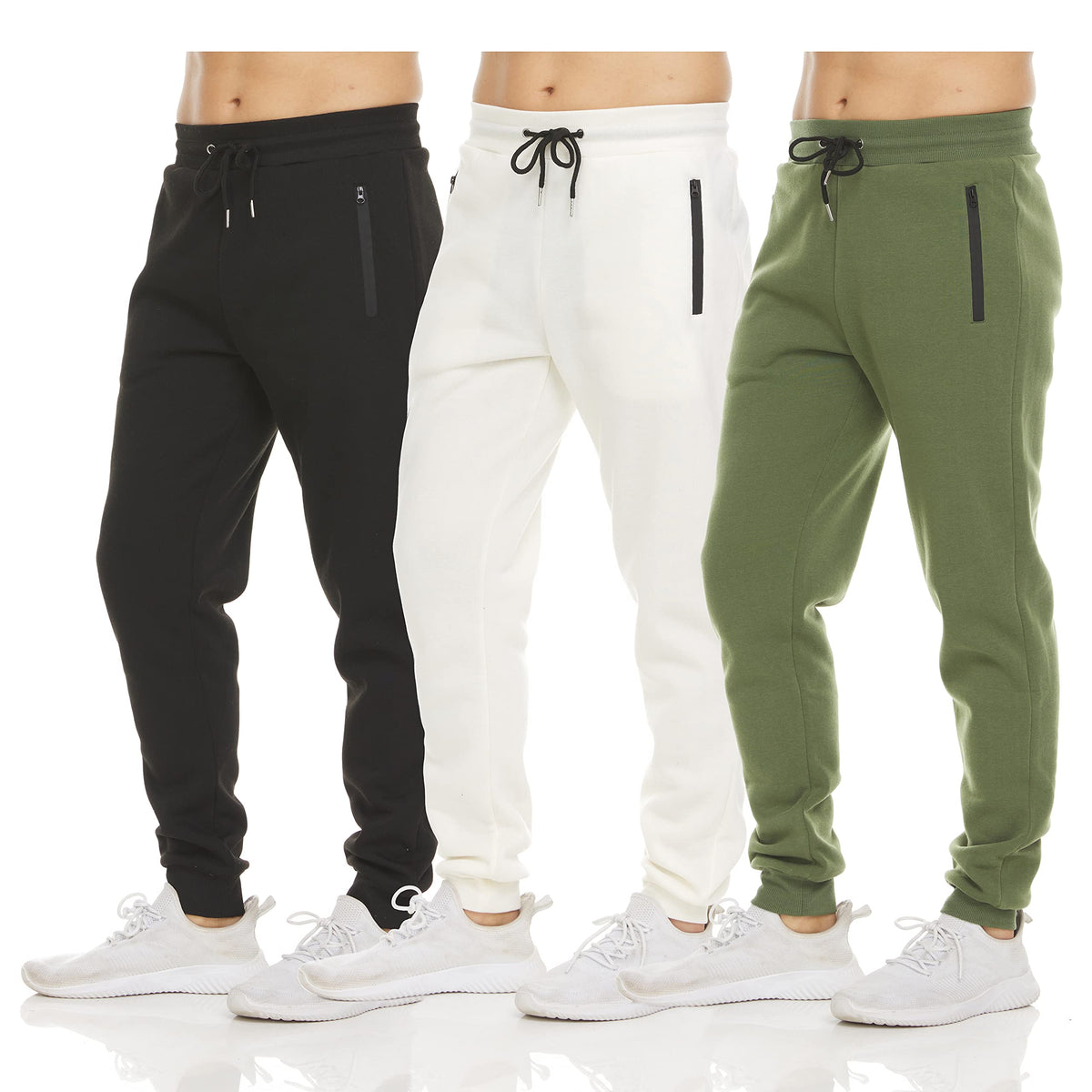 Luvella Sweatpants for Men 3 Pack Fleece Athletic Joggers, Baggy Wide Legs Mens Sweatpants with Zipper Pockets