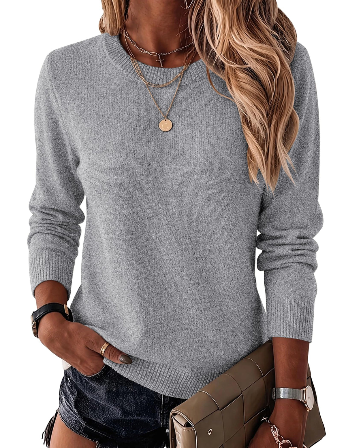 Luvella Womens Wool Blend Sweater Crewneck Long Sleeve Tops Fashion Clothing