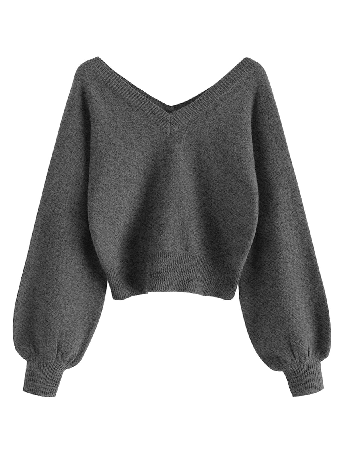 Luvella Women's Cropped Sweater V-Neck Long Sleeve Pullover Jumper Knit Top
