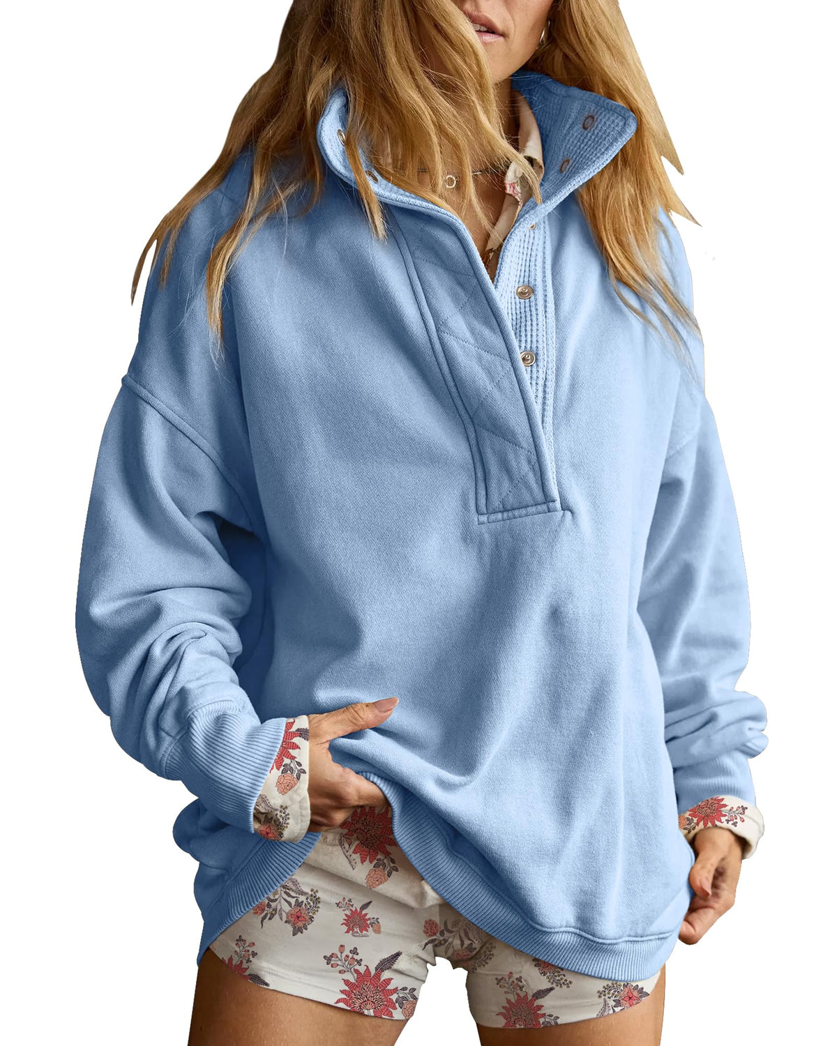 Luvella Women's Henley Neck Sweatshirt