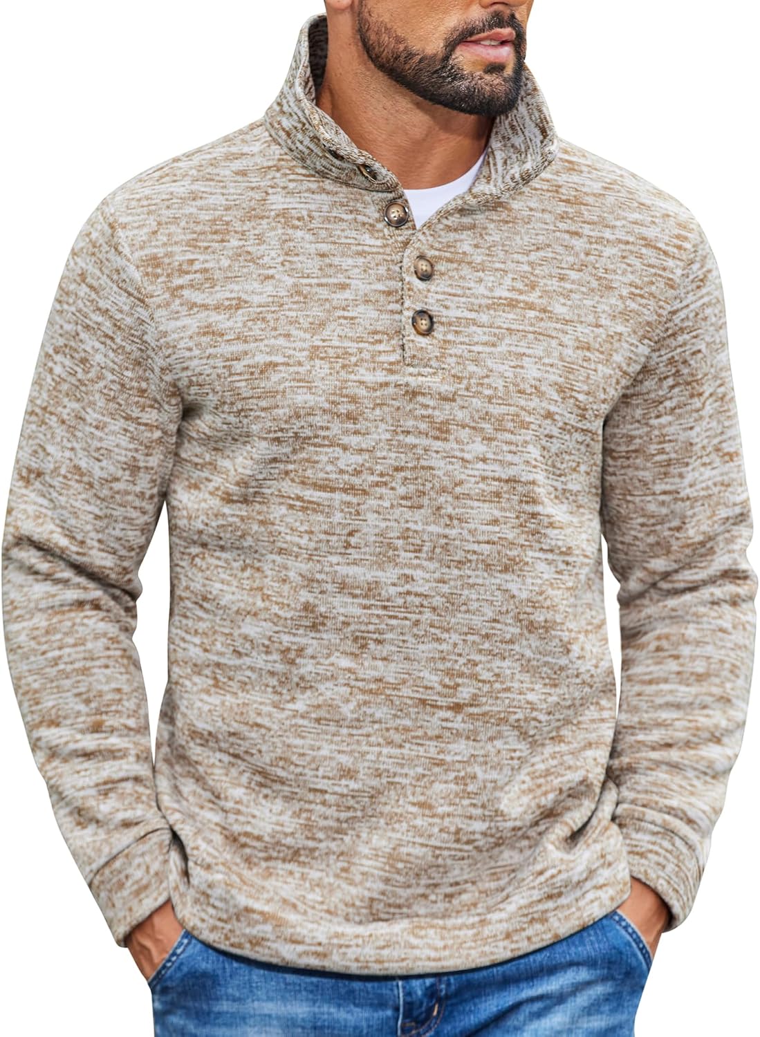 Luvella Men's Casual Pullover Sweater Quarter Button Fleece Sweatshirt Knitted Thermal Sweaters
