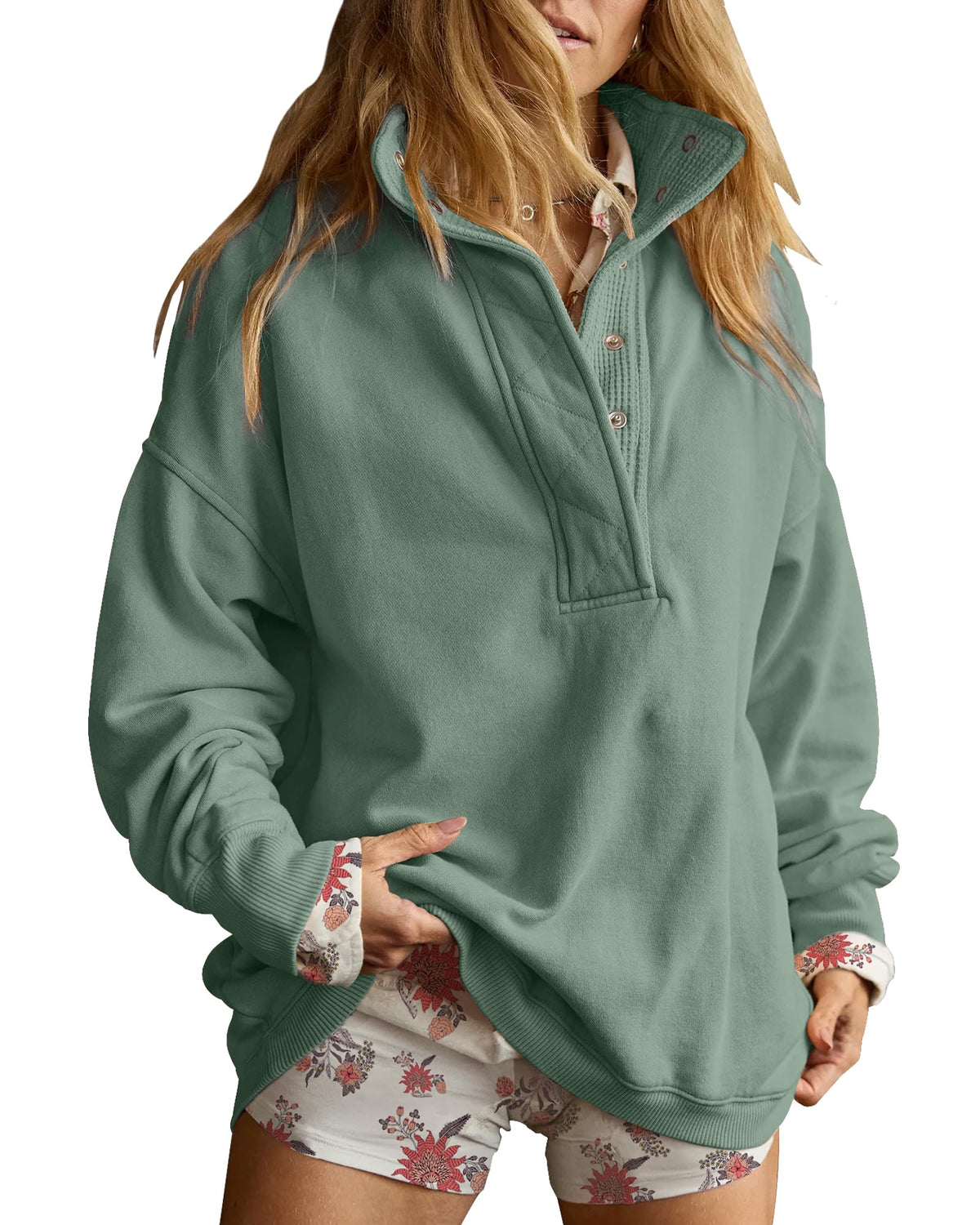 Luvella Women's Henley Neck Sweatshirt