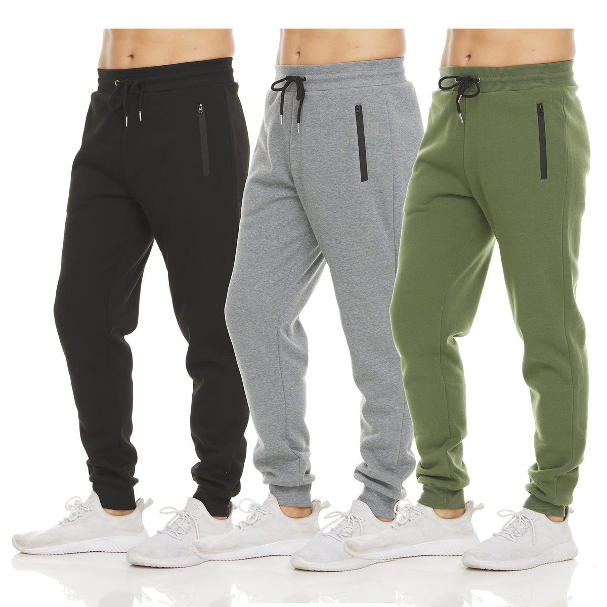 Luvella Sweatpants for Men 3 Pack Fleece Athletic Joggers, Baggy Wide Legs Mens Sweatpants with Zipper Pockets