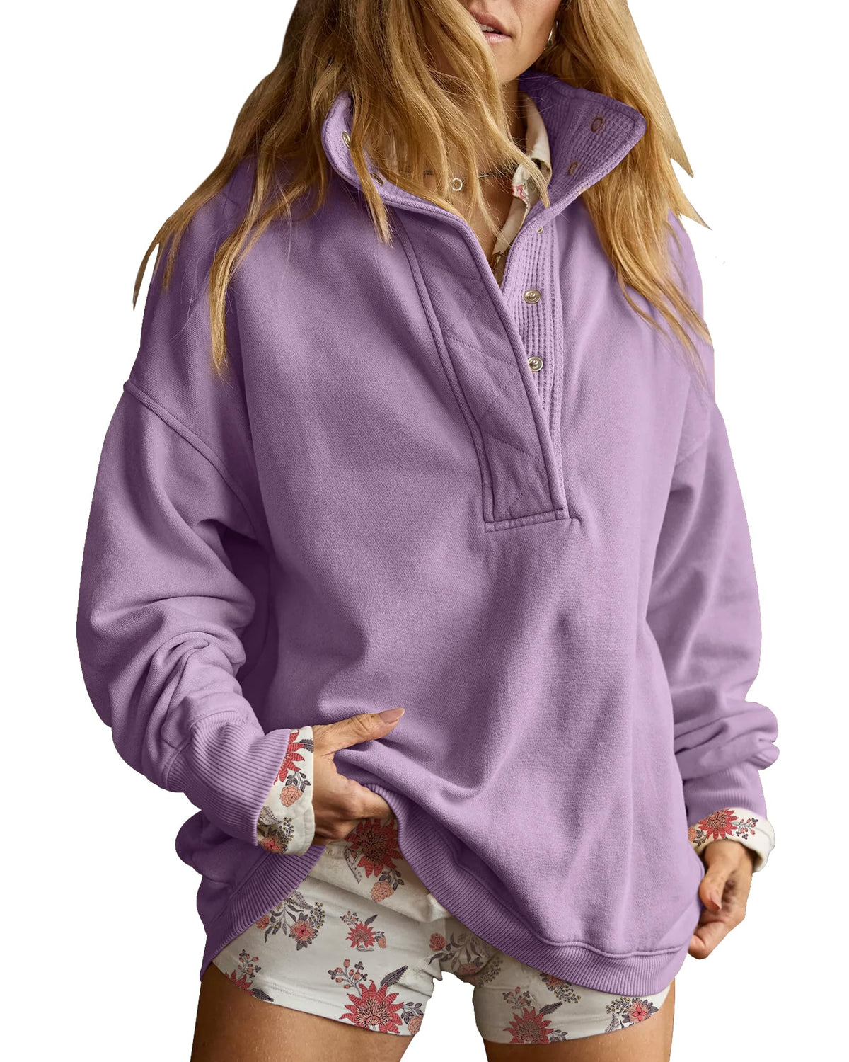 Luvella Women's Henley Neck Sweatshirt