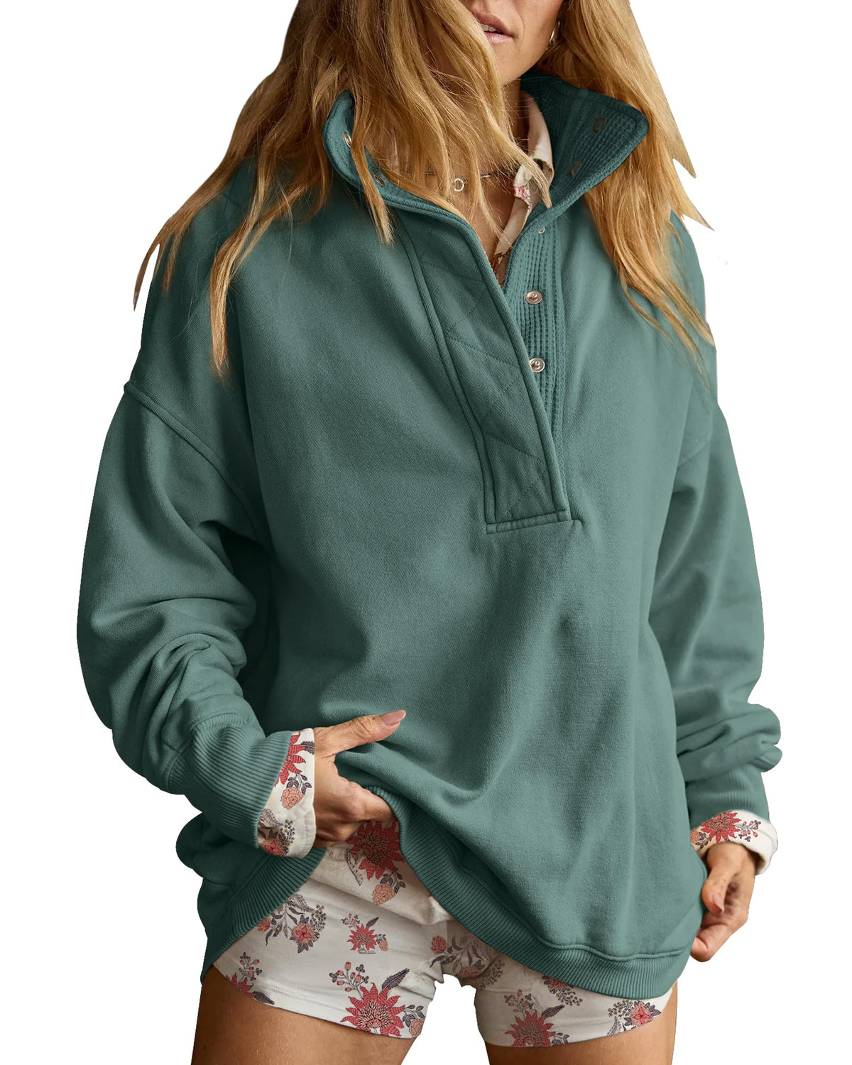 Luvella Women's Henley Neck Sweatshirt