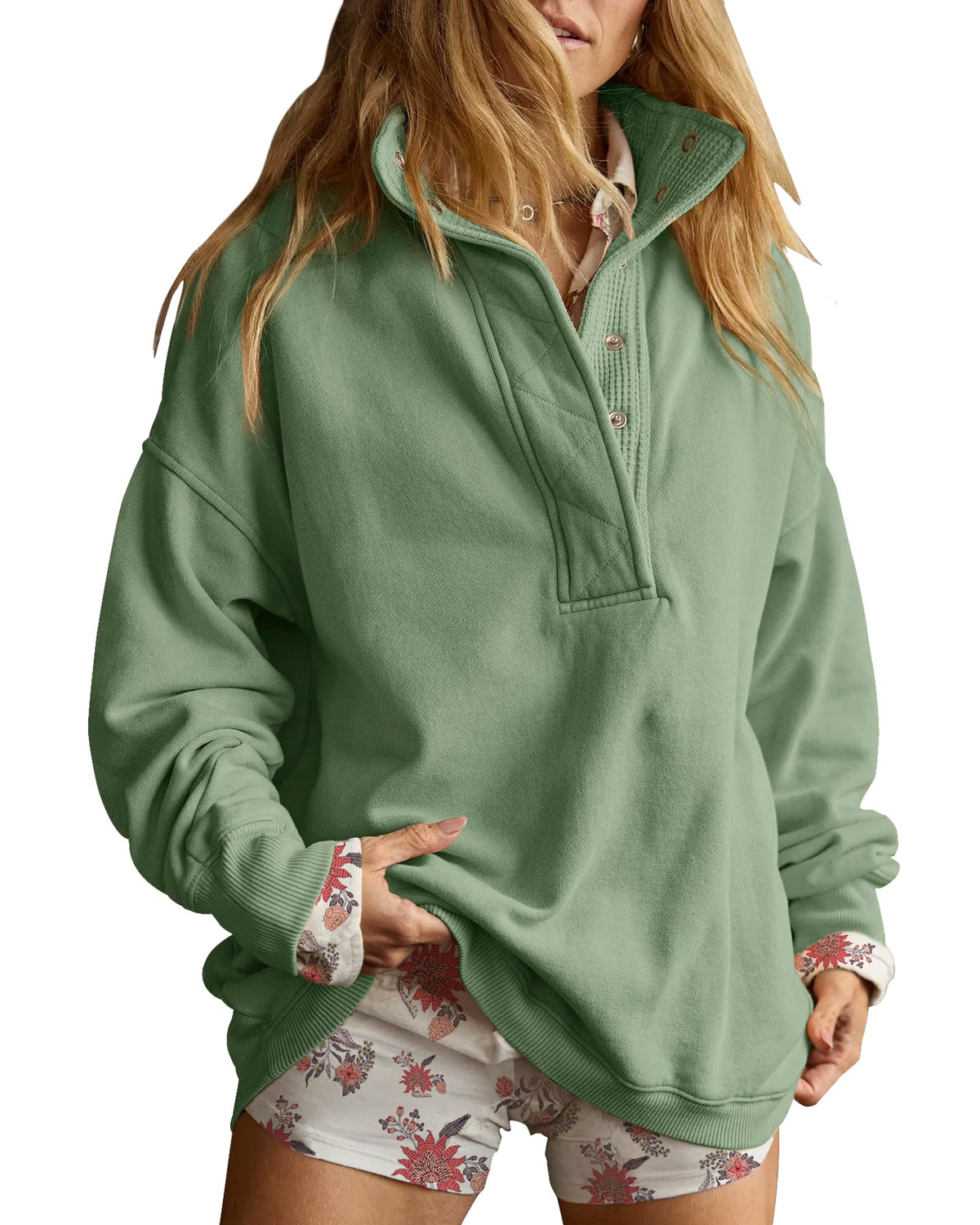 Luvella Women's Henley Neck Sweatshirt