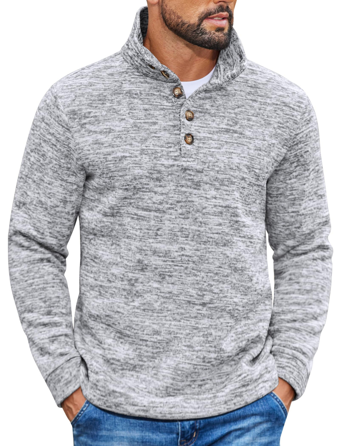 Luvella Men's Casual Pullover Sweater Quarter Button Fleece Sweatshirt Knitted Thermal Sweaters