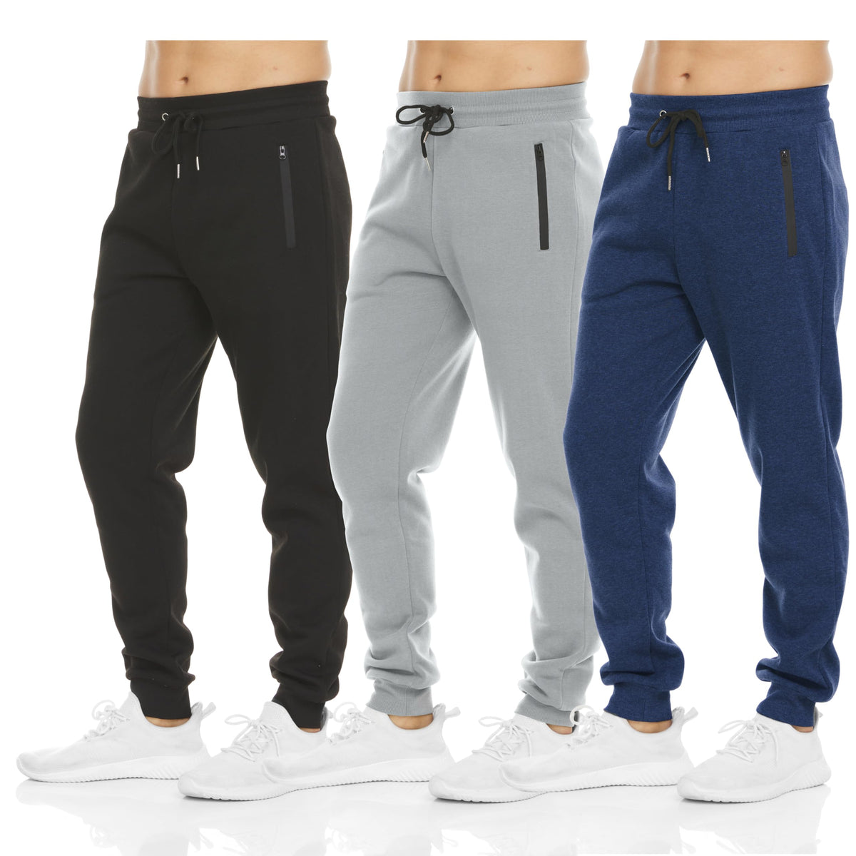 Luvella Sweatpants for Men 3 Pack Fleece Athletic Joggers, Baggy Wide Legs Mens Sweatpants with Zipper Pockets