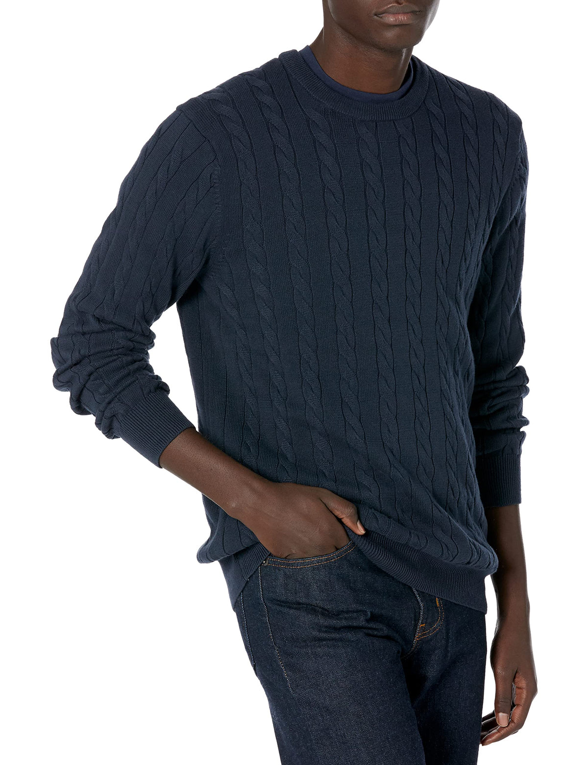 Luvella Men's Cable Knit Cotton Pullover Crewneck Sweater, Ribbed