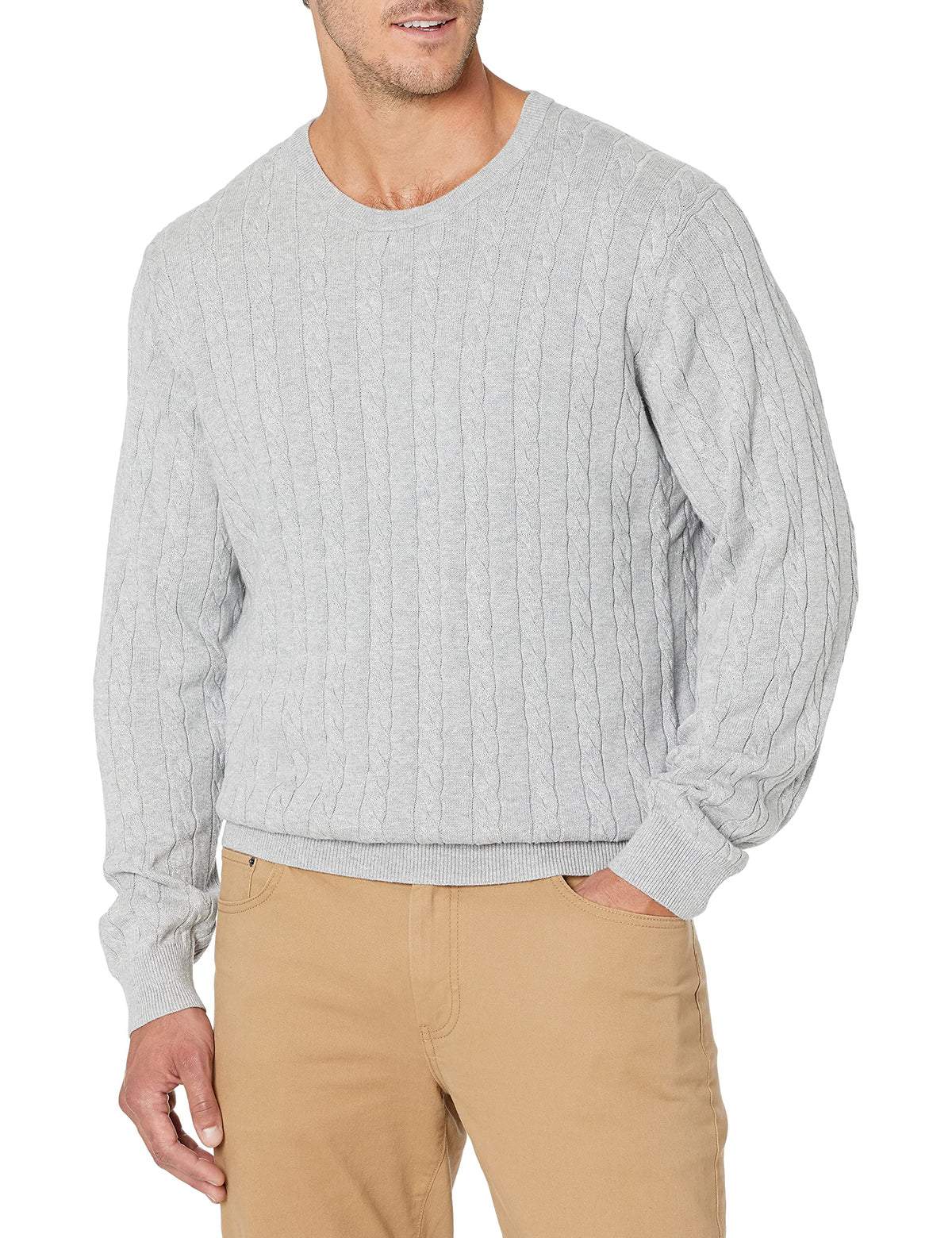 Luvella Men's Cable Knit Cotton Pullover Crewneck Sweater, Ribbed
