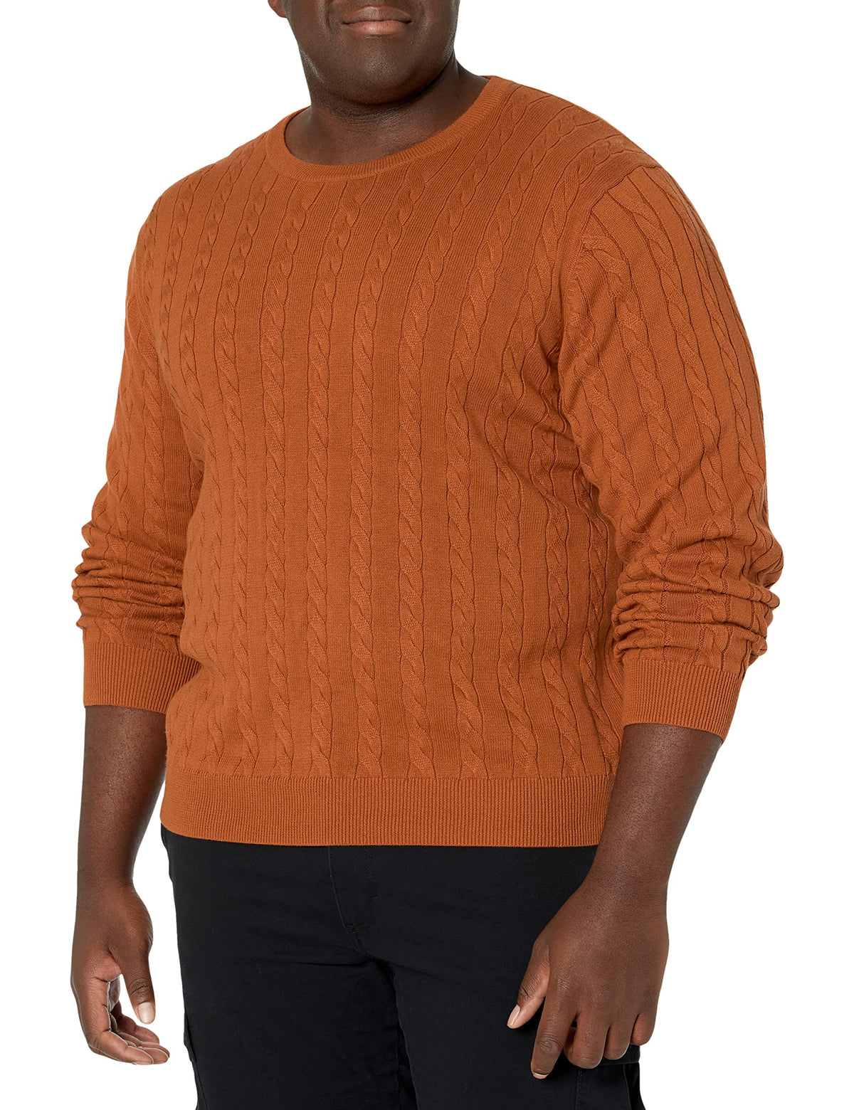 Luvella Men's Cable Knit Cotton Pullover Crewneck Sweater, Ribbed