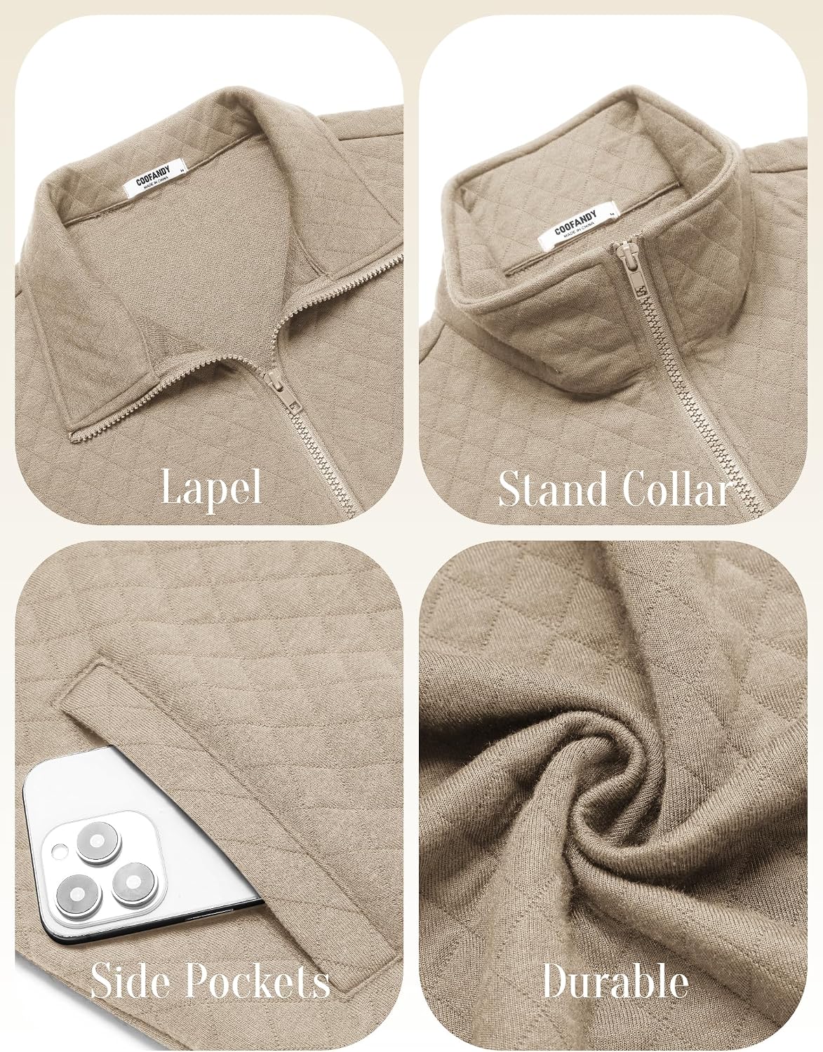 Luvella Mens Zip Up Sweatshirt Mock Neck Quilted Jacket Casual Lightweight Sweater Jackets with Pocket