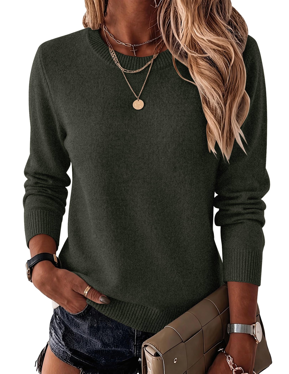Luvella Womens Wool Blend Sweater Crewneck Long Sleeve Tops Fashion Clothing