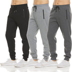 Luvella Sweatpants for Men 3 Pack Fleece Athletic Joggers, Baggy Wide Legs Mens Sweatpants with Zipper Pockets
