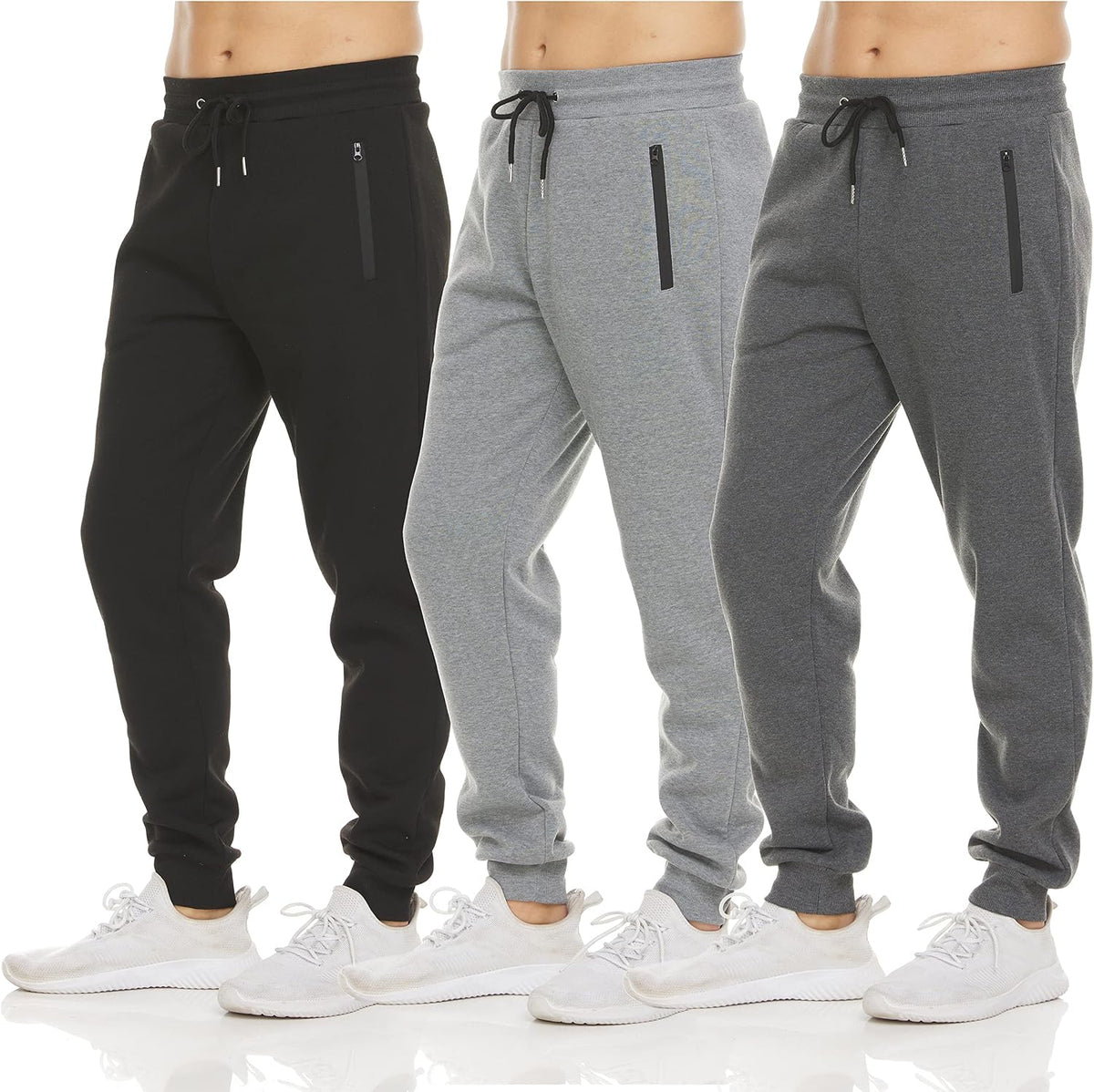 Luvella Sweatpants for Men 3 Pack Fleece Athletic Joggers, Baggy Wide Legs Mens Sweatpants with Zipper Pockets