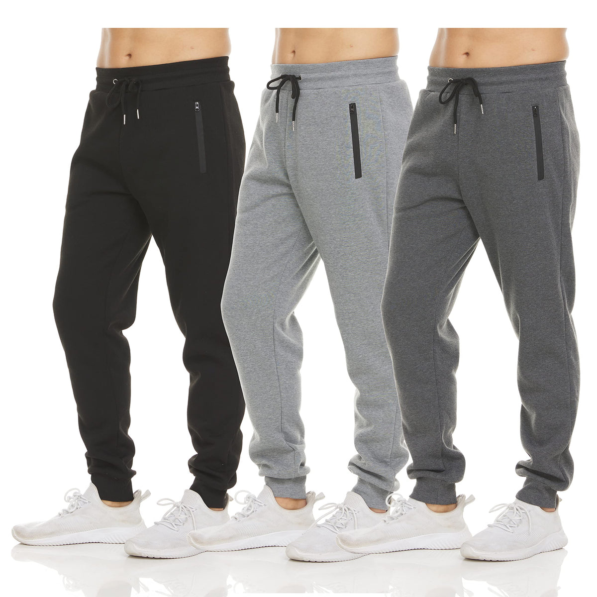 Luvella Sweatpants for Men 3 Pack Fleece Athletic Joggers, Baggy Wide Legs Mens Sweatpants with Zipper Pockets