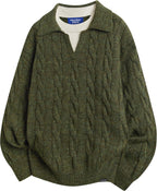 Oversized Sweater Fake Two Polo V Neck Knit Pullover