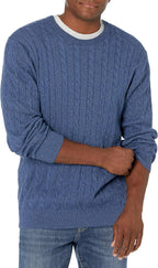 Luvella Men's Cable Knit Cotton Pullover Crewneck Sweater, Ribbed